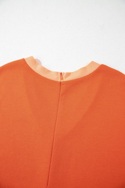 Russet Orange Two Tone Short Sleeve V Neck Patched Pocket Loose Romper