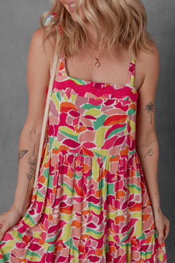 Multicolour Floral Tie Straps Ricrac Trim Maxi Dress