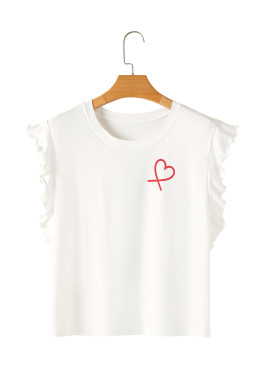 Red Heart Print Ruffle Sleeveless Top and Pants Valentines Pajama Set