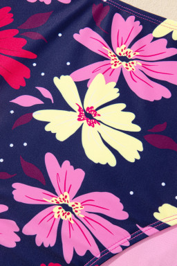 Rose Red Solid Color Cami and Floral Print Panty Tankini Set