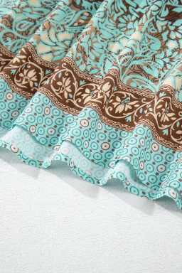 Green Boho Floral Print Backless Drawstring High Waist Maxi Dress