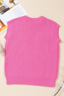 Bright Pink Horse Embroidered Round Neck Knit Vest