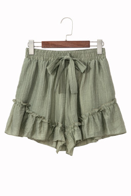 Laurel Green Textured Tie Waist Ruffle Hem Shorts