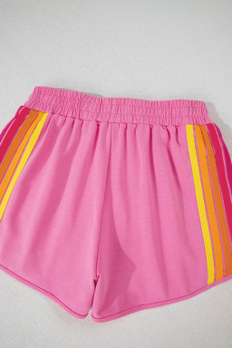Bonbon Color Block Striped Elastic High Waist Active Shorts