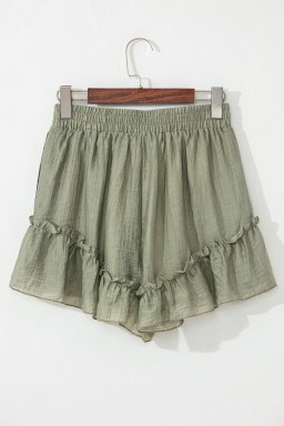 Laurel Green Textured Tie Waist Ruffle Hem Shorts