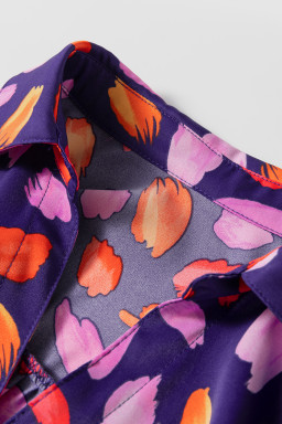 Blue Abstract Print Collared Tiered Flowy Maxi Dress