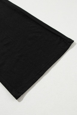 Black Solid Color T-Shirt and Wide Leg Pants Set