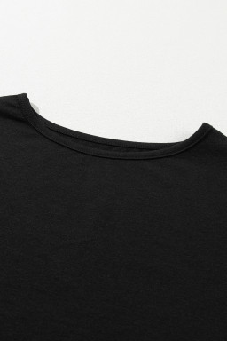 Black Solid Color T-Shirt and Wide Leg Pants Set