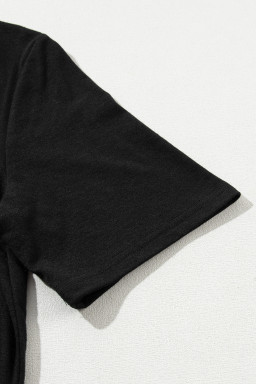 Black Solid Color T-Shirt and Wide Leg Pants Set