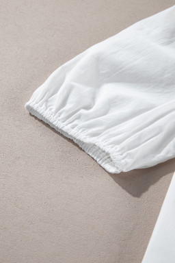 White Embroidered Lace Patchwork Tie Neck Half Sleeve Blouse