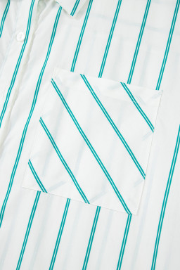 Green Stripe Plus Size Patch Pocket Shirt Mini Dress