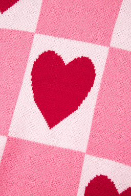 Pink Love Heart Checkered Valentine Knit Sweater