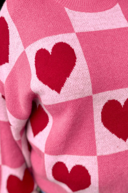 Pink Love Heart Checkered Valentine Knit Sweater