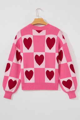 Pink Love Heart Checkered Valentine Knit Sweater