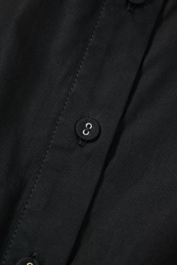 Black Button Down Puff Sleeve Ruched Ruffle Hem Dress
