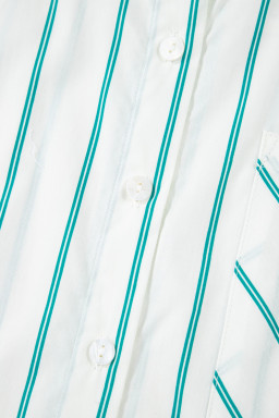 Green Stripe Plus Size Patch Pocket Shirt Mini Dress