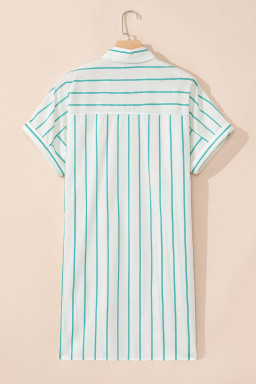Green Stripe Plus Size Patch Pocket Shirt Mini Dress