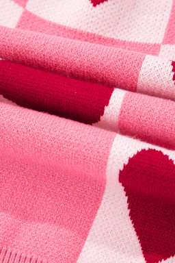 Pink Love Heart Checkered Valentine Knit Sweater
