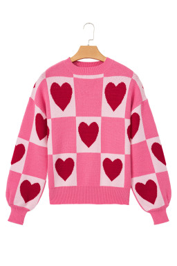 Pink Love Heart Checkered Valentine Knit Sweater