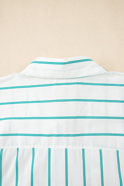 Green Stripe Plus Size Patch Pocket Shirt Mini Dress