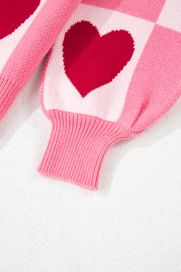Pink Love Heart Checkered Valentine Knit Sweater