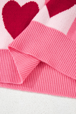 Pink Love Heart Checkered Valentine Knit Sweater