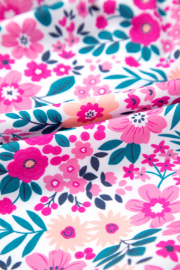 Pink Plus Size Floral Half Button Puff Sleeve A Line Dress