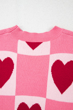 Pink Love Heart Checkered Valentine Knit Sweater