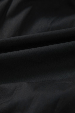 Black Button Down Puff Sleeve Ruched Ruffle Hem Dress