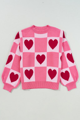 Pink Love Heart Checkered Valentine Knit Sweater