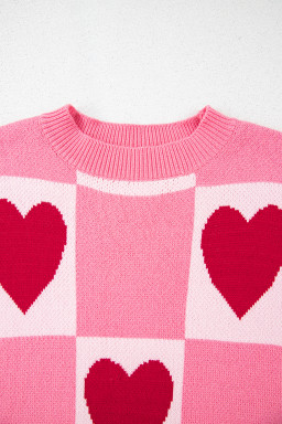 Pink Love Heart Checkered Valentine Knit Sweater