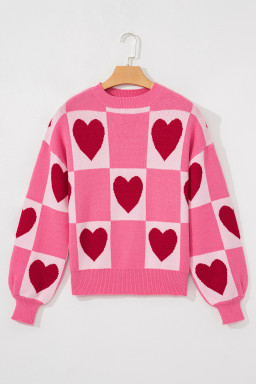 Pink Love Heart Checkered Valentine Knit Sweater