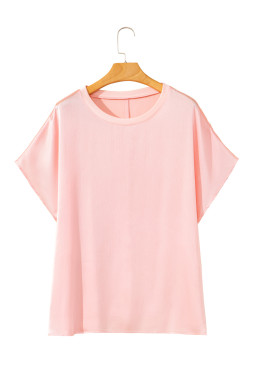 Pink Metallic Sheen Short Batwing Sleeve Plus Size Blouse