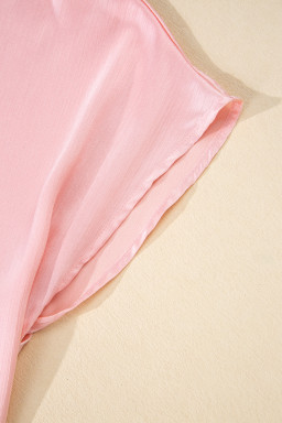 Pink Metallic Sheen Short Batwing Sleeve Plus Size Blouse