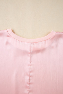 Pink Metallic Sheen Short Batwing Sleeve Plus Size Blouse