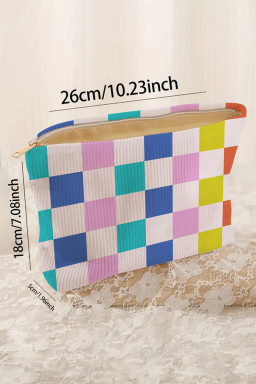 Pink Checkered Corduroy Zipper Makeup Bag