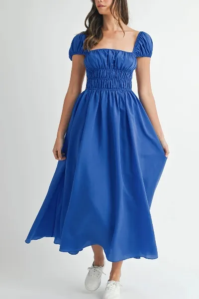 dark blue solid maxi dress