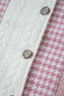 Pink Houndstooth Textured Patchwork Loose Shacket
