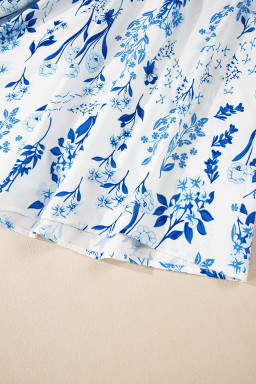 Sky Blue Floral Print Sweetheart Neck Plus Size Midi Dress