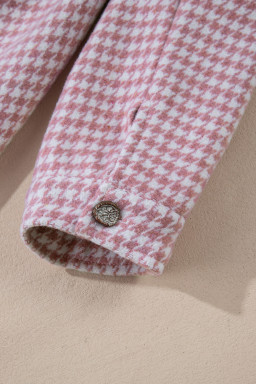 Pink Houndstooth Textured Patchwork Loose Shacket