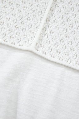 White Eyelet Patchwork High Low Hem V Neck Oversized Top