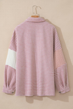 Pink Houndstooth Textured Patchwork Loose Shacket