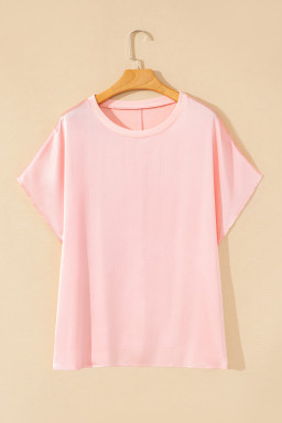 Pink Metallic Sheen Short Batwing Sleeve Plus Size Blouse