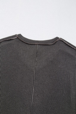 Carbon Grey Corded V Neck Plus Size Shirt Dress