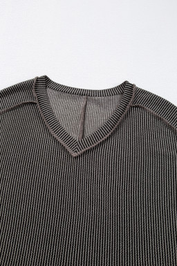 Carbon Grey Corded V Neck Plus Size Shirt Dress