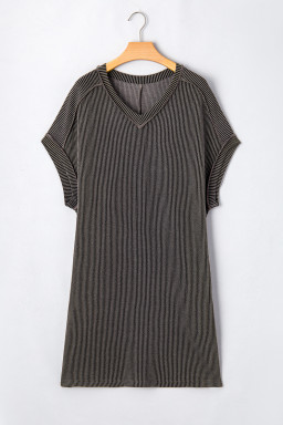 Carbon Grey Corded V Neck Plus Size Shirt Dress