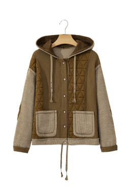 Jungle Green Quilted Textured Patchwork Hooded Jacket