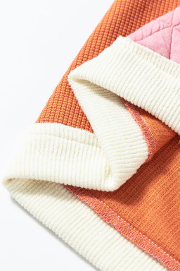 Coral Quilted Textured Patchwork Hooded Jacket