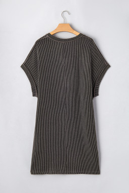 Carbon Grey Corded V Neck Plus Size Shirt Dress