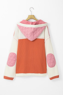 Coral Quilted Textured Patchwork Hooded Jacket